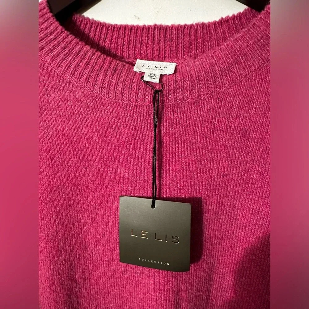 NWT LE LIS Hot Pink Oversized XS Wool Blend Crew Neck SOFT LIKE CASHMERE Sweater